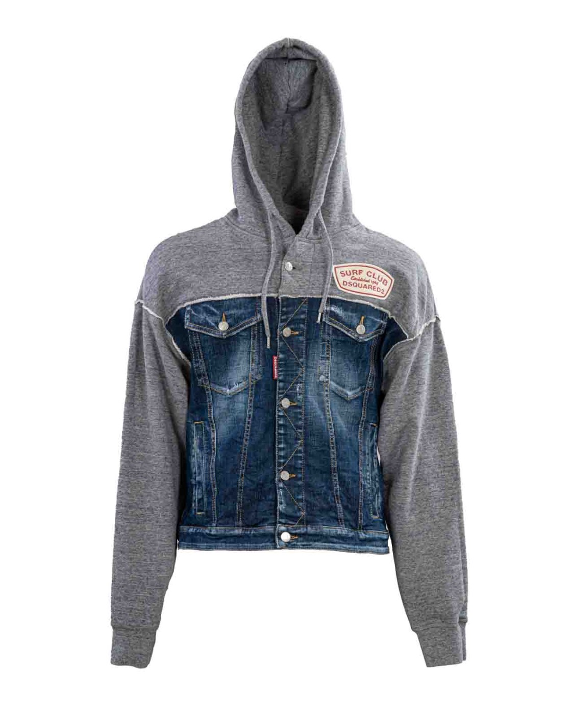 shop DSQUARED2  Giacchetto: Dsquared2 denim jacket.
Cappuccio.
Maniche lunghe.
Due tasche a filetto.
Taschine a toppa con pattina.
Dettagli in felpa di cotone.
Toppa logata.
Composizione: 100% Cotone.
Fabbricato in Italia.. S74HG0158 STJ392-961 number 4913709